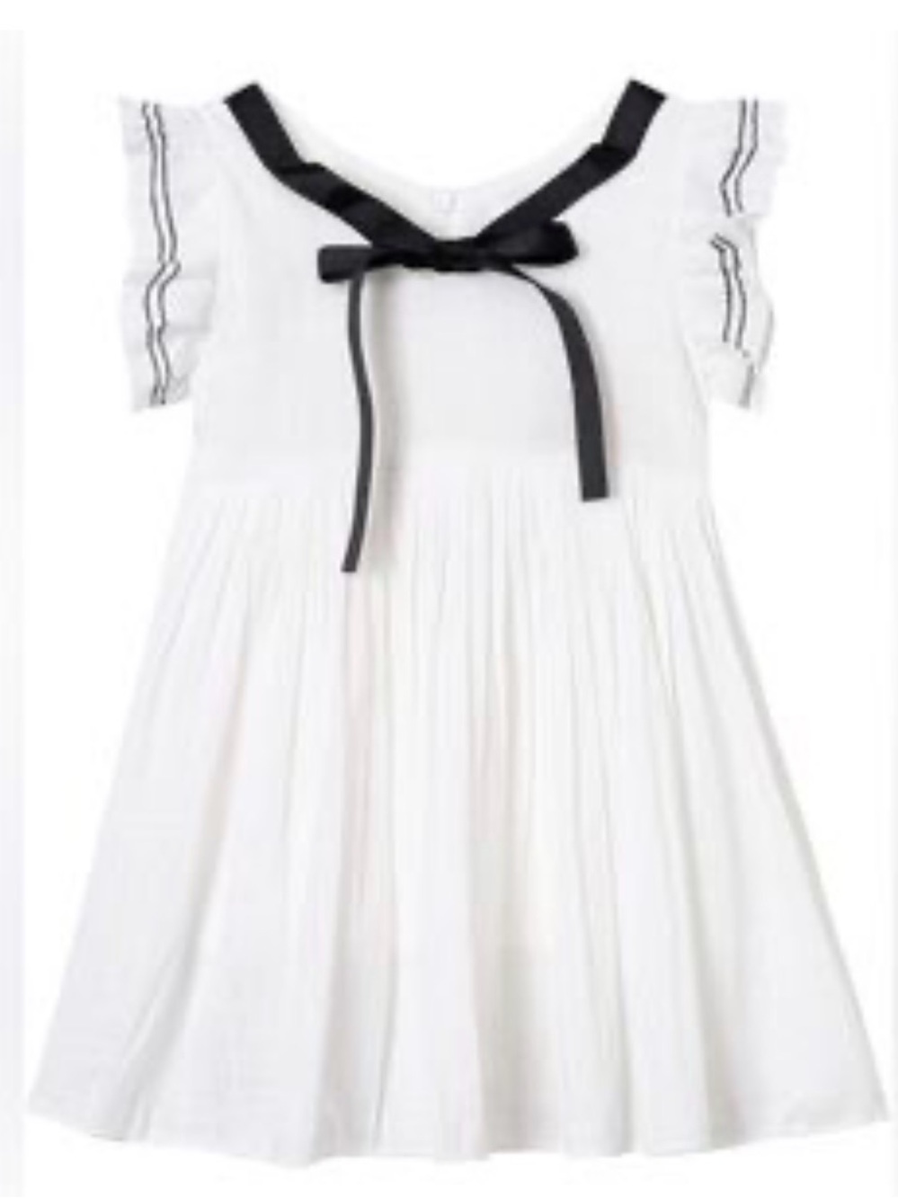 Mud Kingdom White Sailor-Style Dress with Black Bow